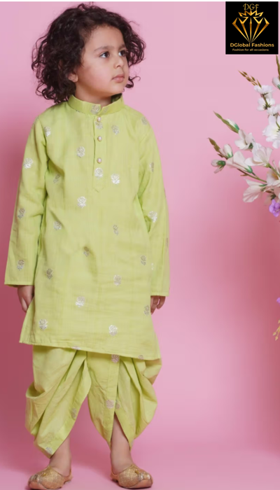 Boys Cotton Rose Zari Embroidered Kurta with Dhoti