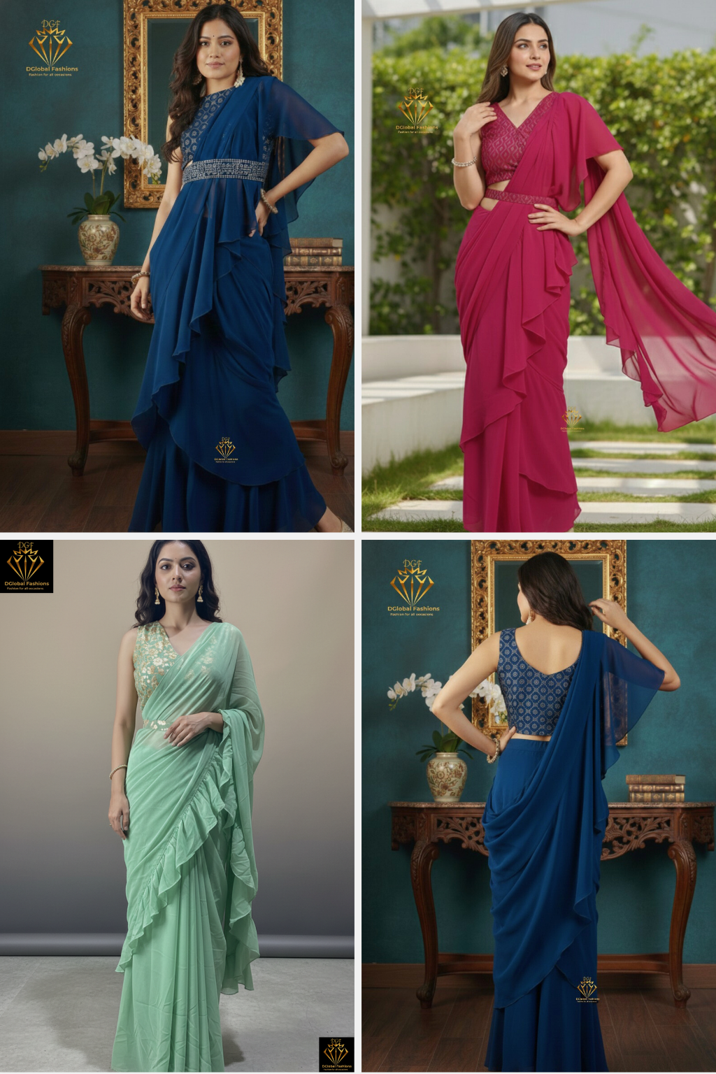 Printed Pre-Draped Saree with Stitched Blouse Ready-to-Wear Saree