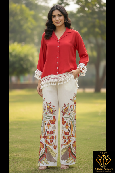 Co-Ord Set Muslin Silk Shirt with Linen Pants