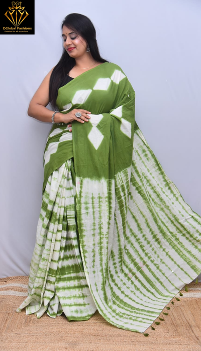 Organic Cotton Hand-Dyed Shibori Saree