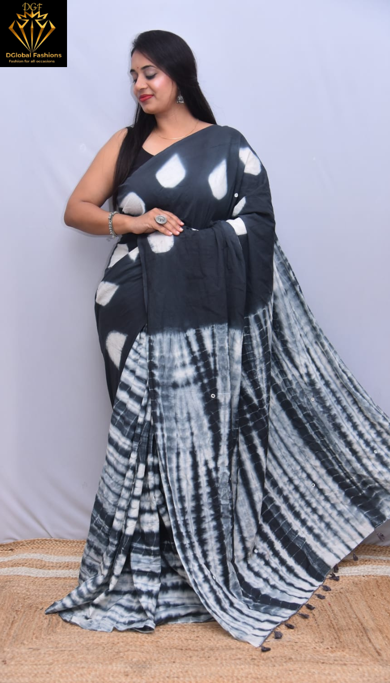 Organic Cotton Hand-Dyed Shibori Saree
