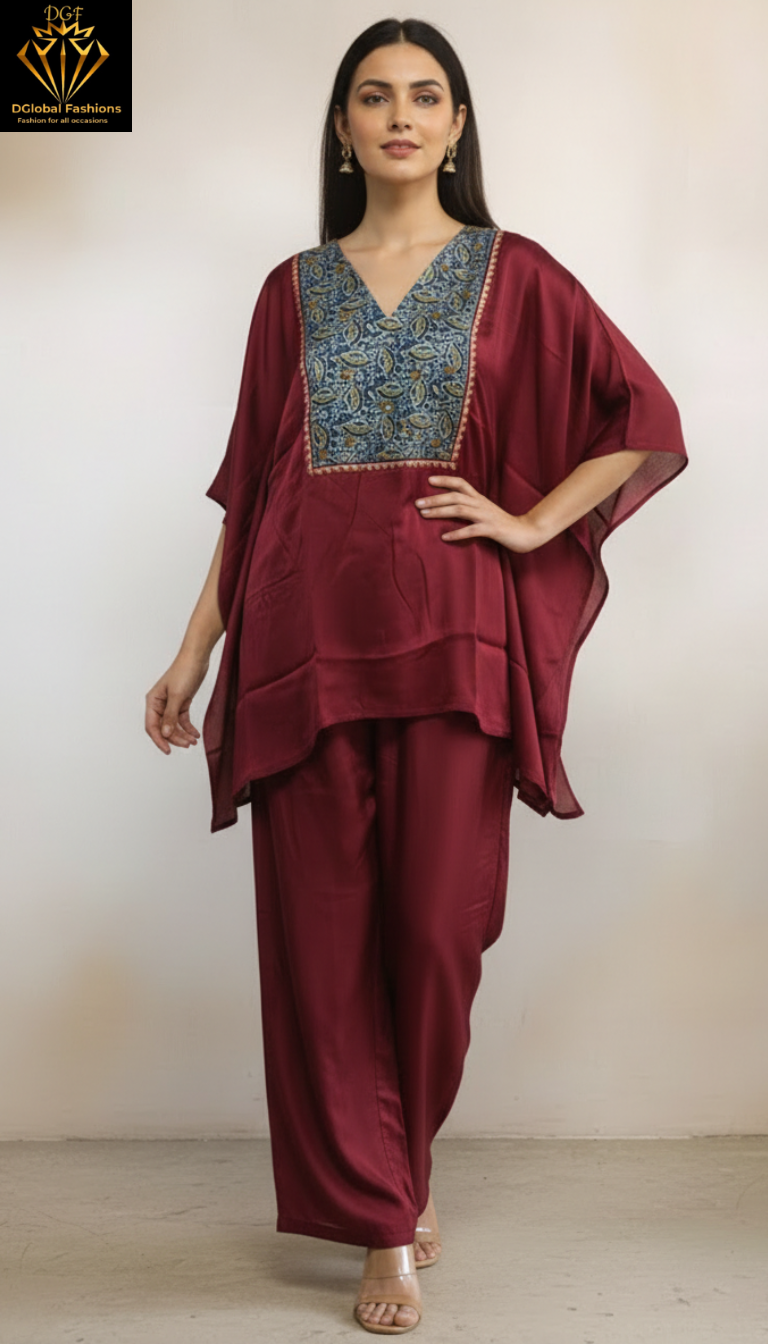Modal Silk Hand Block Ajrakh Kaftan Co-Ord Set