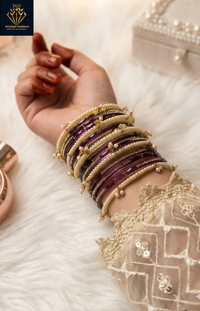 Glass Bangles Set with Pearl Bangles – Elegant & Stylish