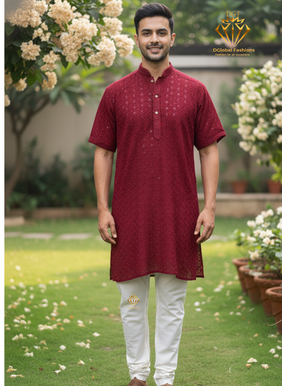 Men’s Chikankari Sequin Short Kurta
