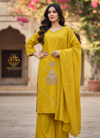 Gajji Silk A-Line Kurti & Pant Set with Applique Patch Embroidery