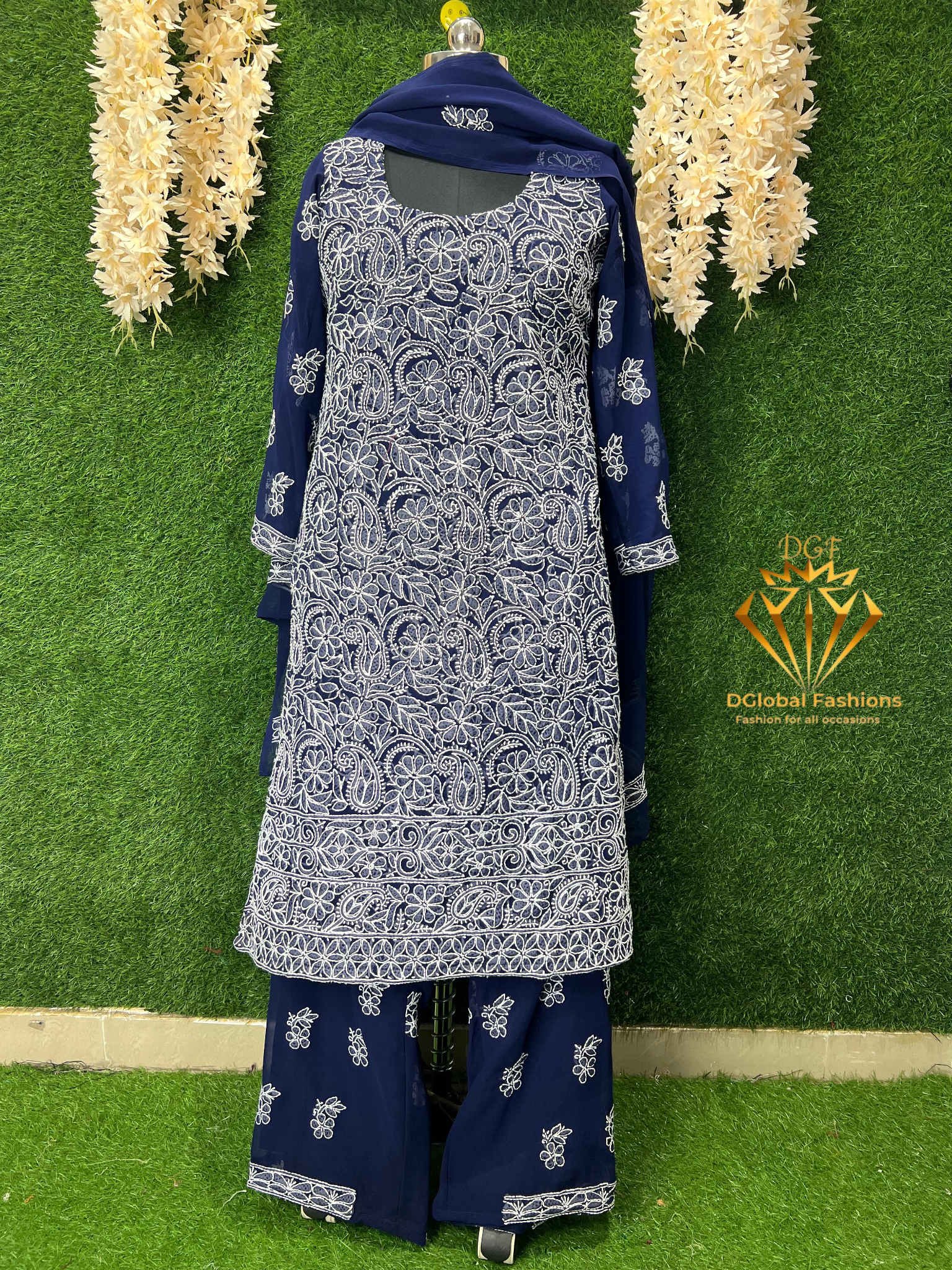 Lucknowi Chikankari Suit with Full Jaal Hand Embroidery