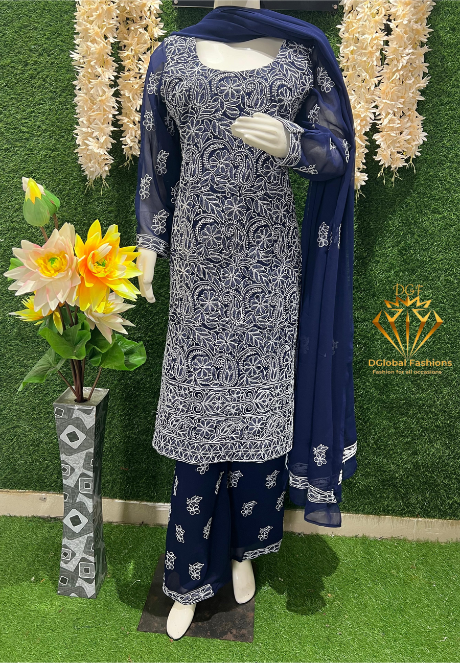 Lucknowi Chikankari Suit with Full Jaal Hand Embroidery