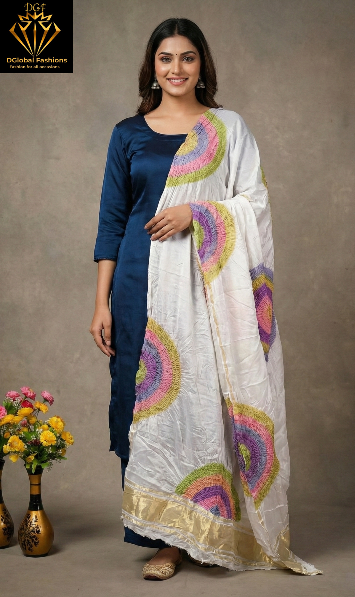 Modal Silk 3-Piece Bandhani Unstitched Suit Set