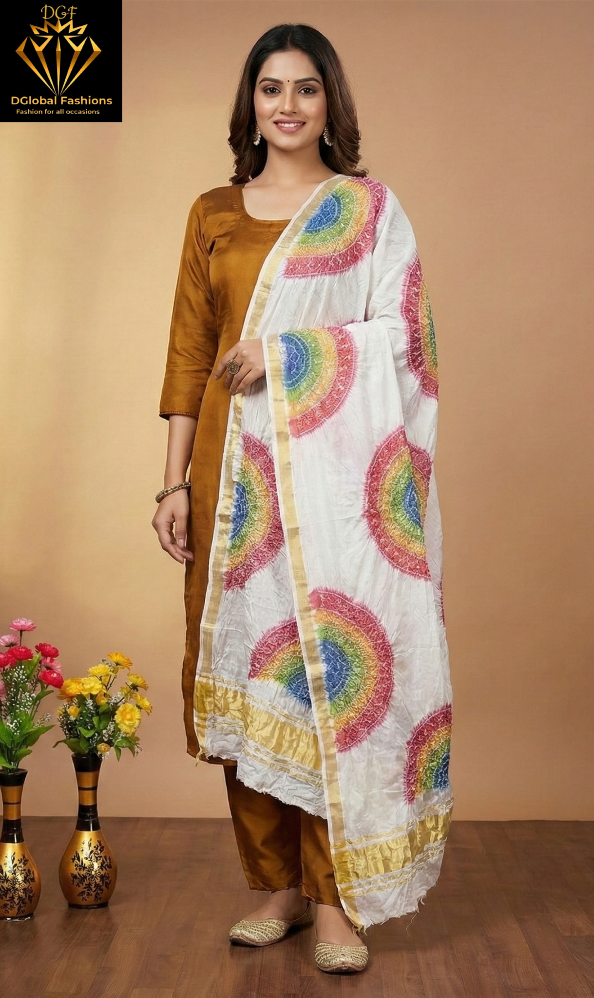 Modal Silk 3-Piece Bandhani Unstitched Suit Set
