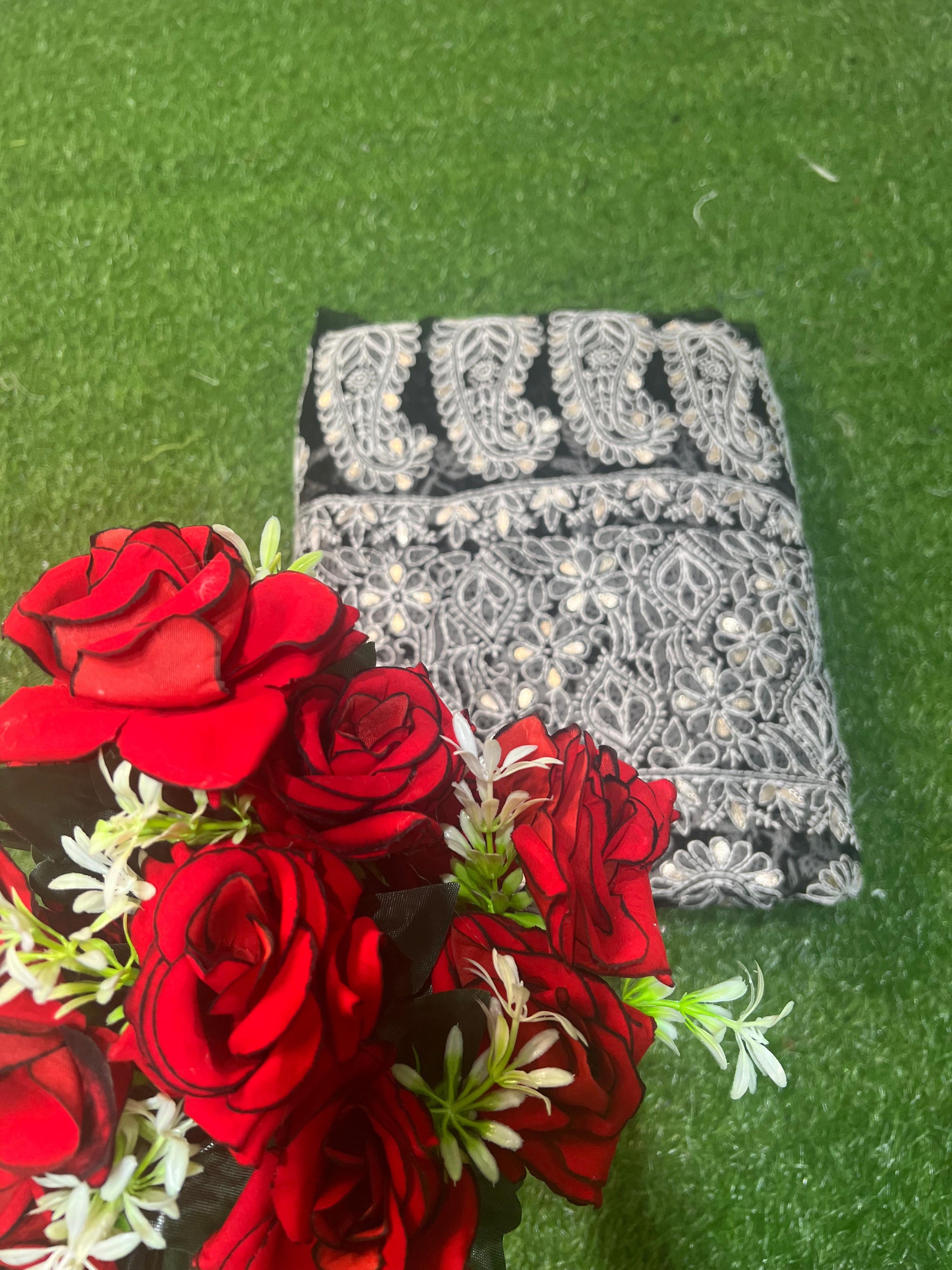 Hand-embroidered black georgette lucknowi chikankari saree with gota patti work and matching blouse