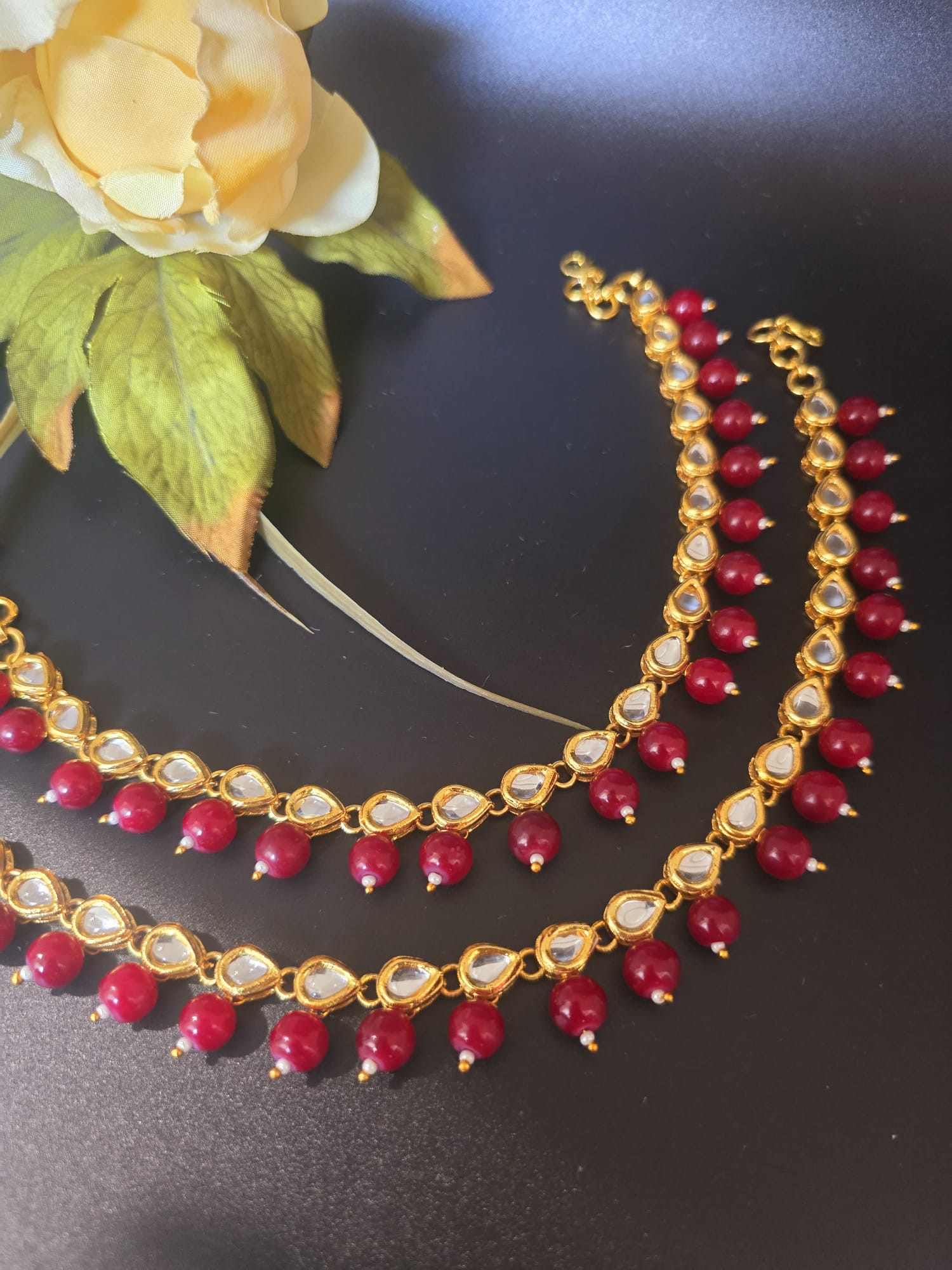 Back meena kundan anklet with ruby beads