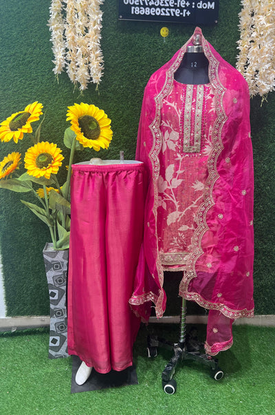 Pink palazzo suit set with embroidered dupatta