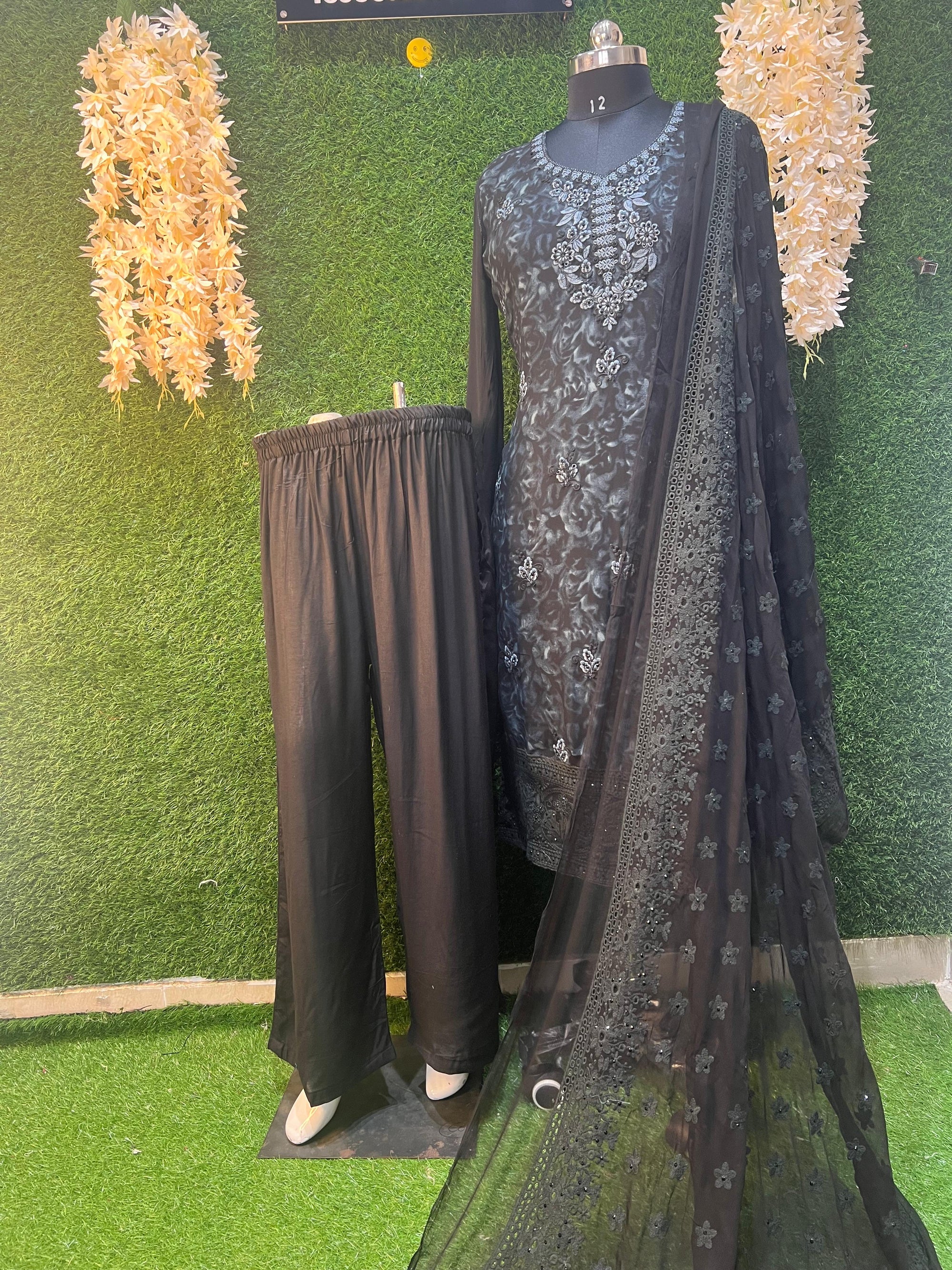 Georgette 3-Piece Suit Set with Fully Embroidery Dupatta