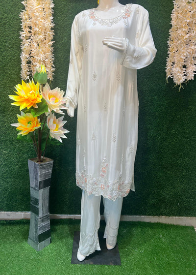 Crepe Suit Set with Cutdana & Pearl Handwork and Chiffon Dupatta