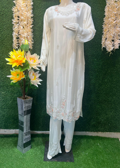Crepe Suit Set with Cutdana & Pearl Handwork and Chiffon Dupatta