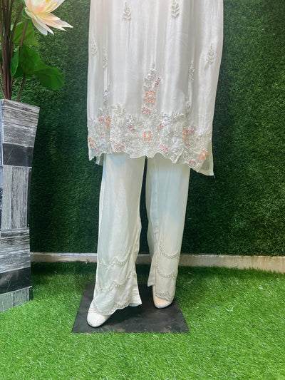 Crepe Suit Set with Cutdana & Pearl Handwork and Chiffon Dupatta