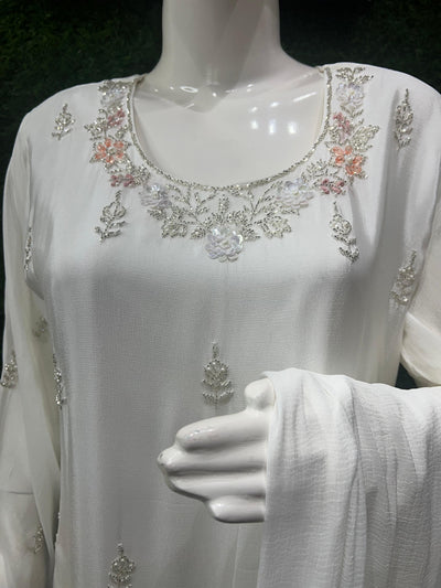 Crepe Suit Set with Cutdana & Pearl Handwork and Chiffon Dupatta