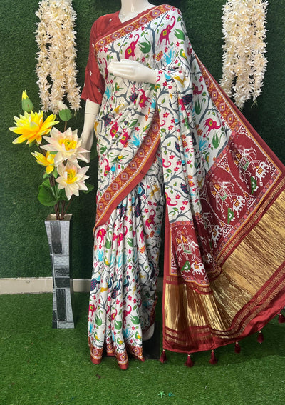 Gaji Silk Kalamkari Saree with Rajwadi Pallu