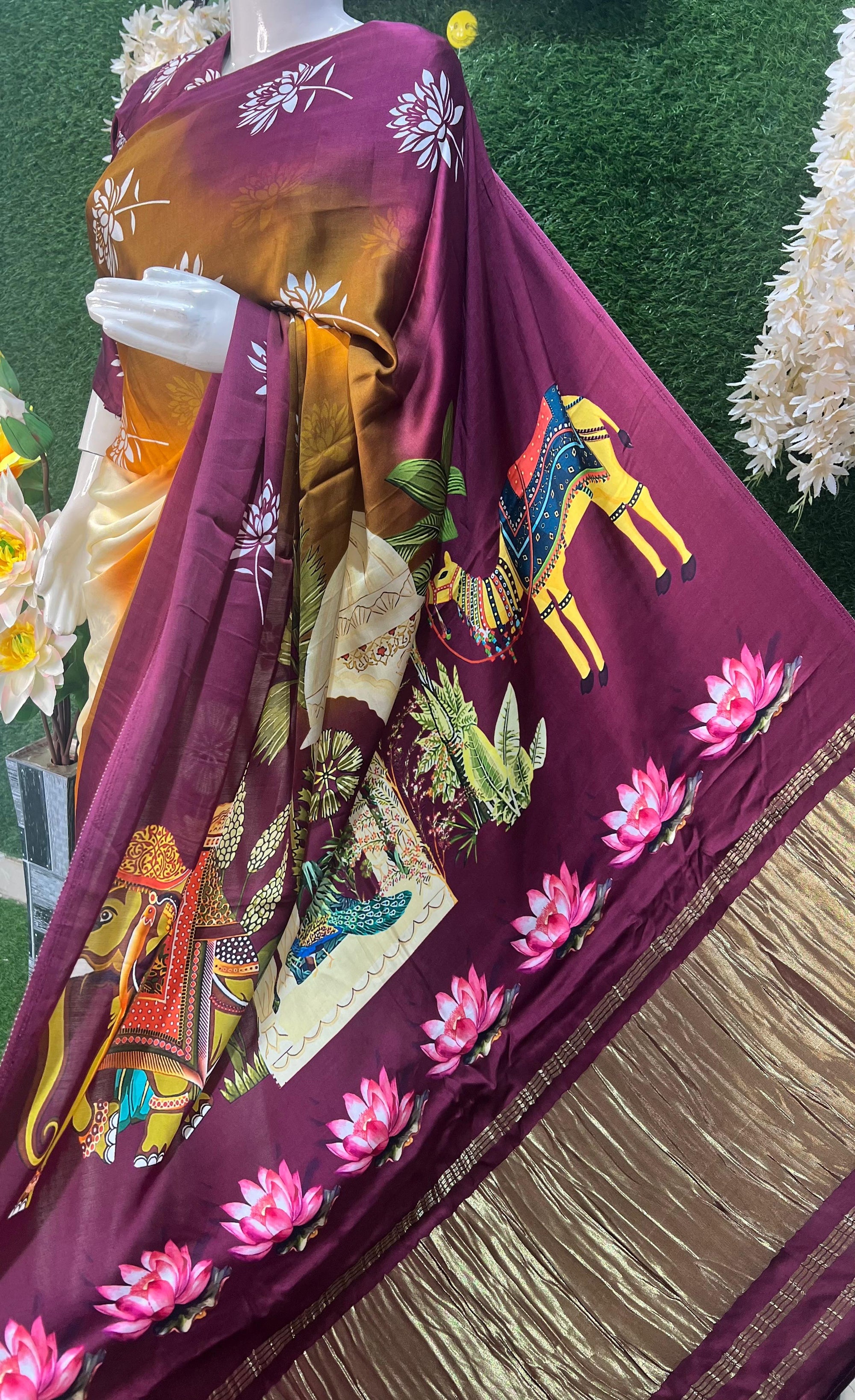 Gaji Silk Kalamkari Saree with Rajwadi Pallu