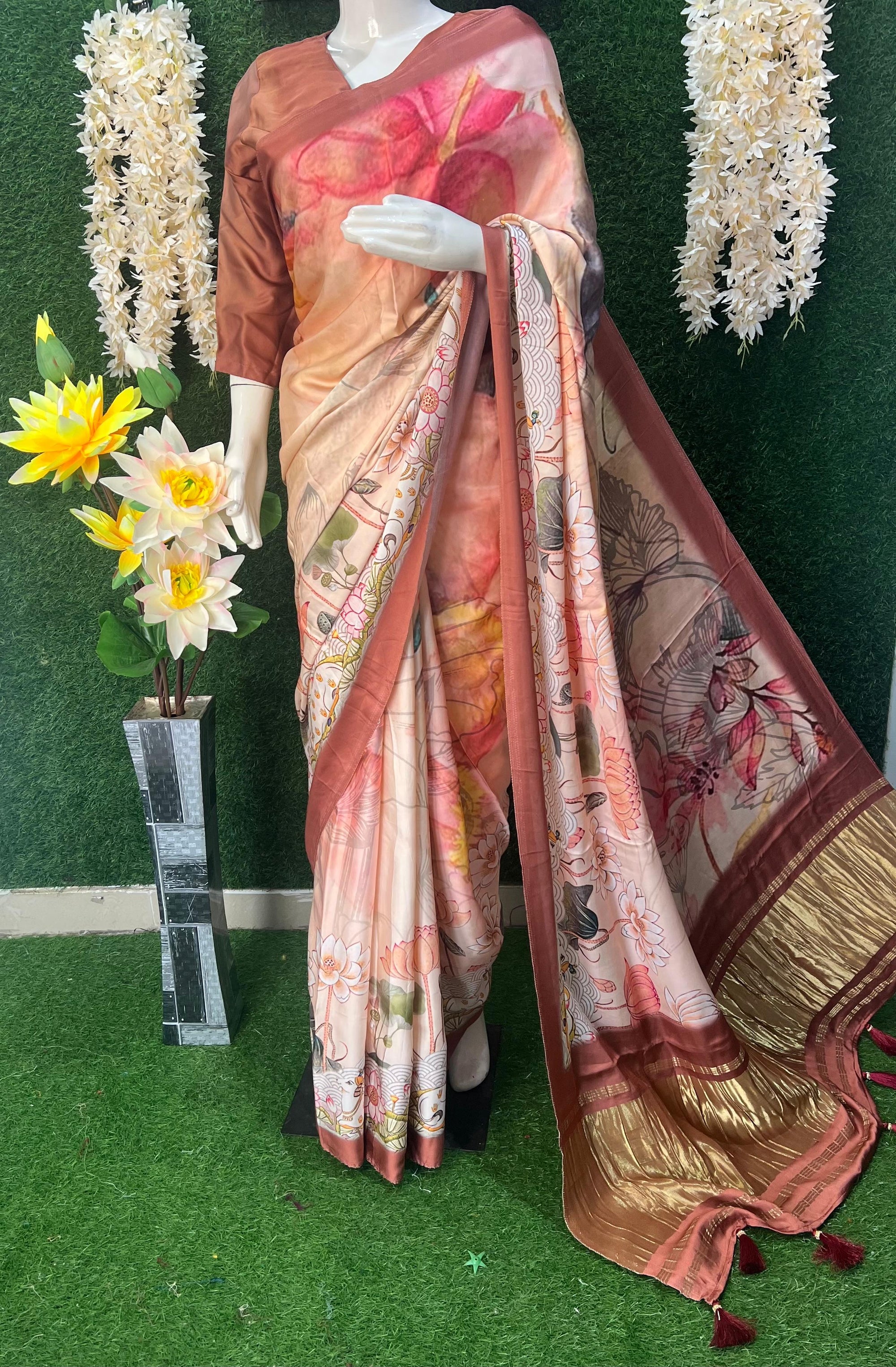 Gaji Silk Kalamkari Saree with Rajwadi Pallu