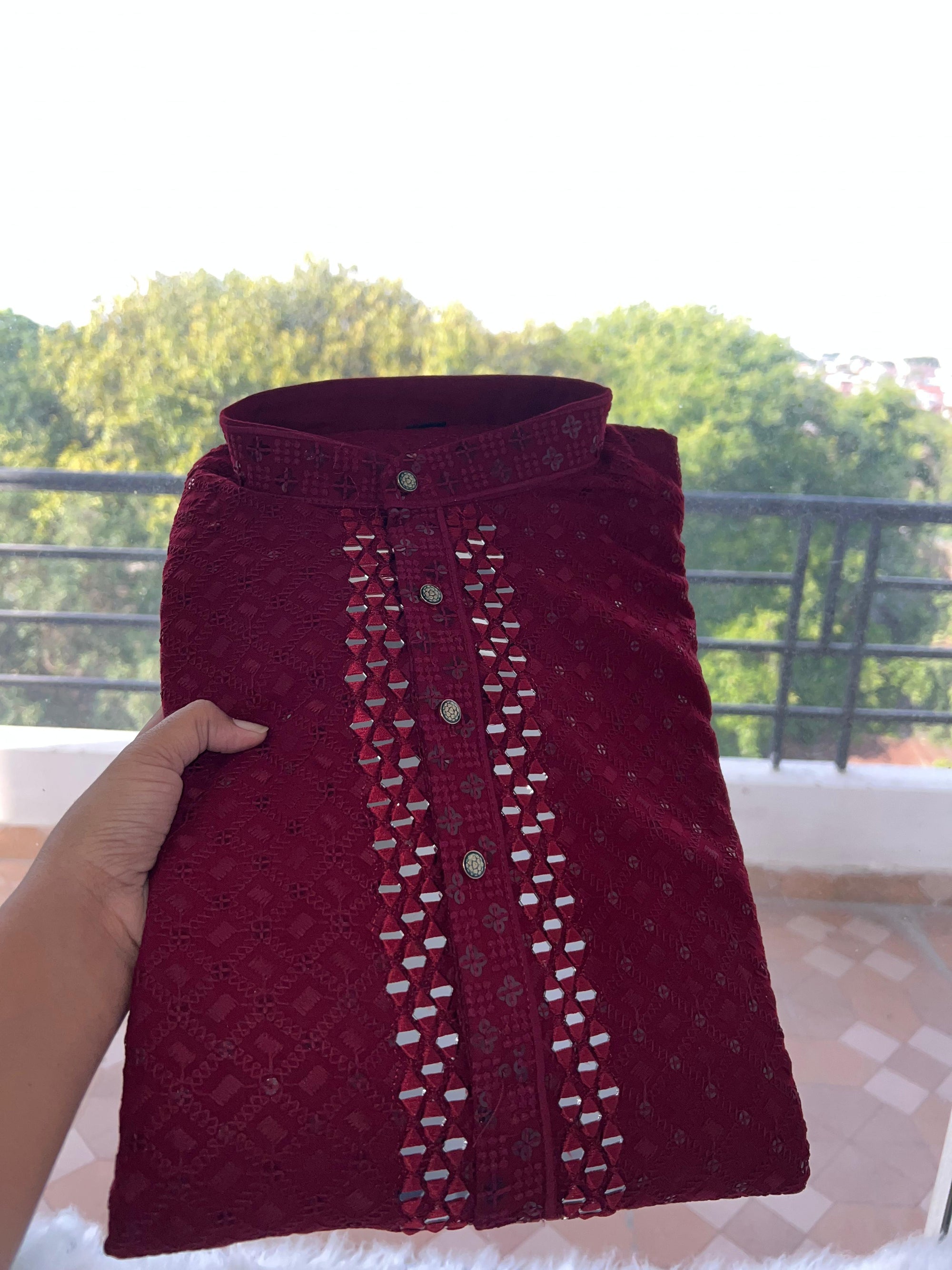 Chikankari Kurta Set with Mirror & Sequin Work