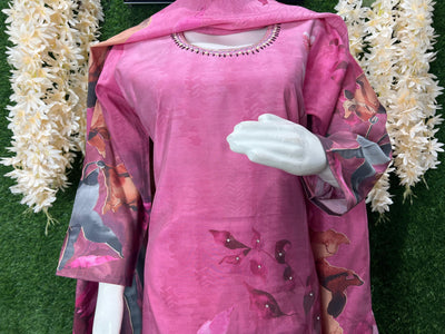 Graceful Viscose Muslin Silk Suit Set with Floral Print – Elegant & Lightweight Style