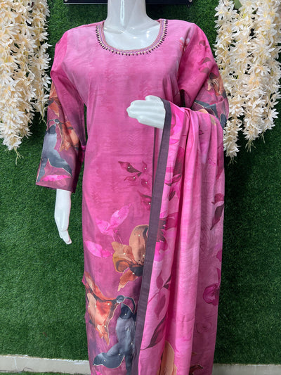 Graceful Viscose Muslin Silk Suit Set with Floral Print – Elegant & Lightweight Style