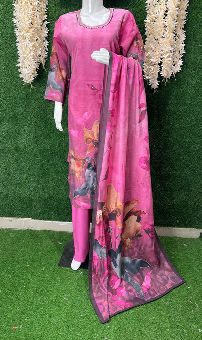 Graceful Viscose Muslin Silk Suit Set with Floral Print – Elegant & Lightweight Style