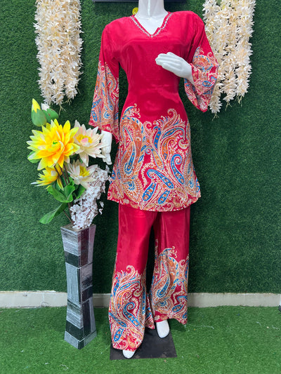 Natural Crepe Coord Set with Real Mirror Work – Festive Ethnic Wear for Women