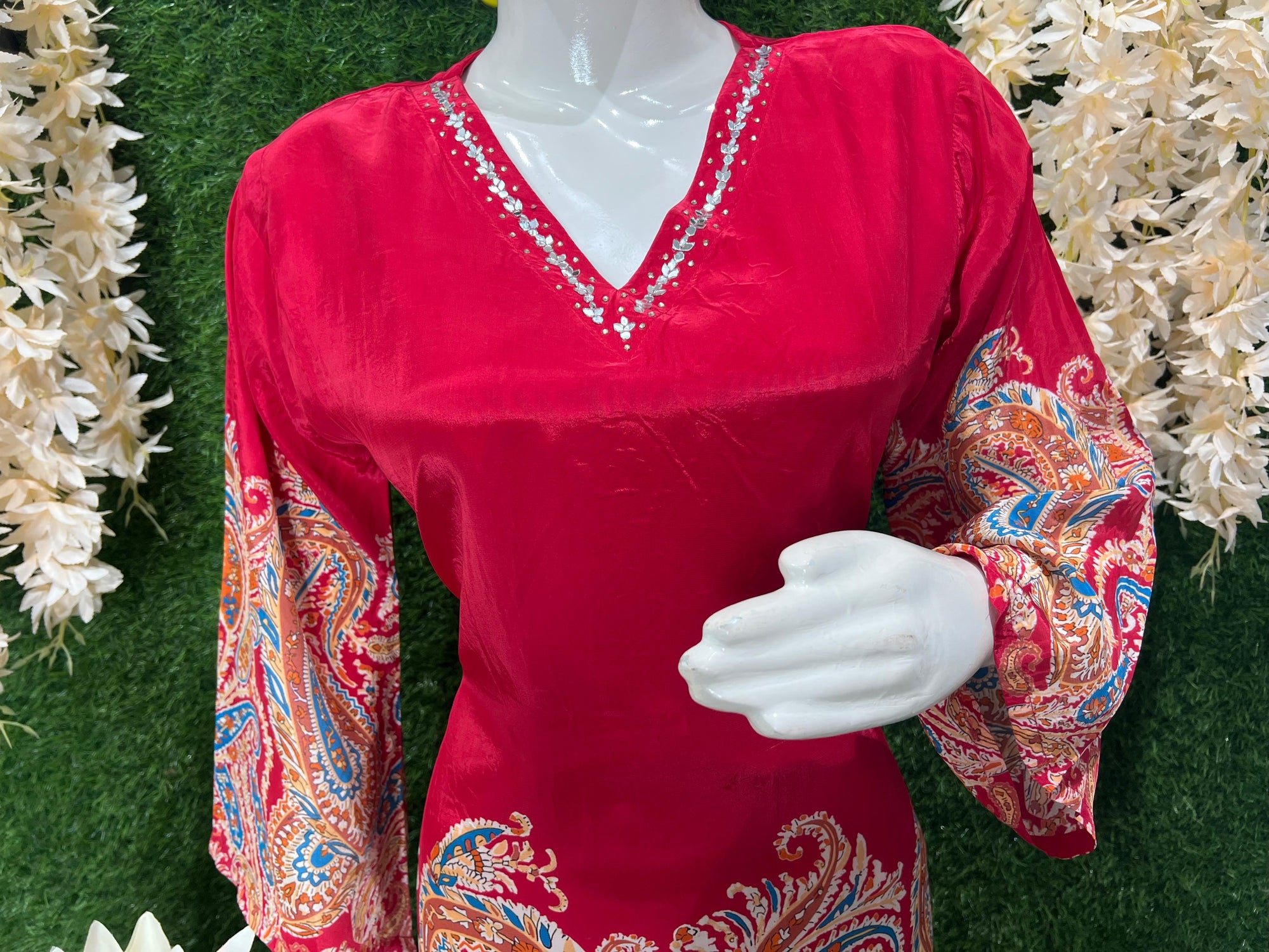 Natural Crepe Coord Set with Real Mirror Work – Festive Ethnic Wear for Women