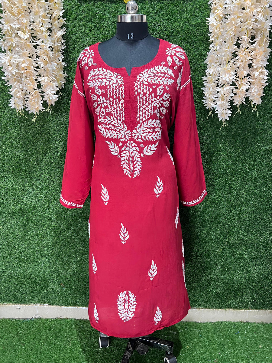 Lucknowi Chikankari Kurti – Hand Embroidered