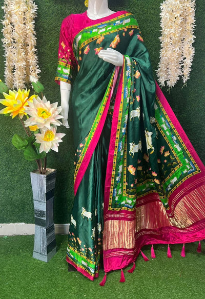 Gaji Silk Kalamkari Saree with Rajwadi Pallu