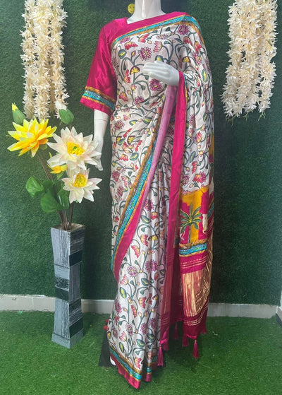 Gaji Silk Kalamkari Saree with Rajwadi Pallu