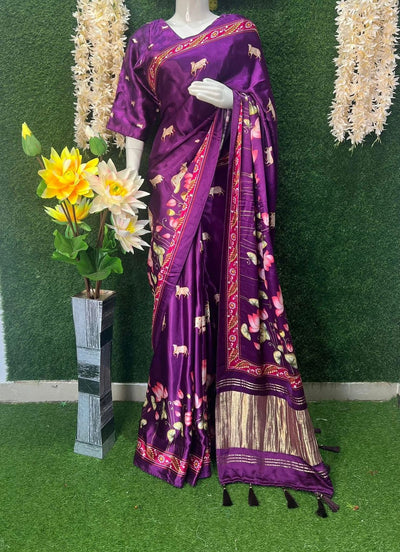 Gaji Silk Kalamkari Saree with Rajwadi Pallu