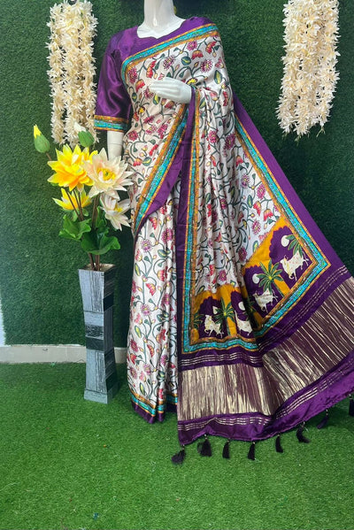 Gaji Silk Kalamkari Saree with Rajwadi Pallu