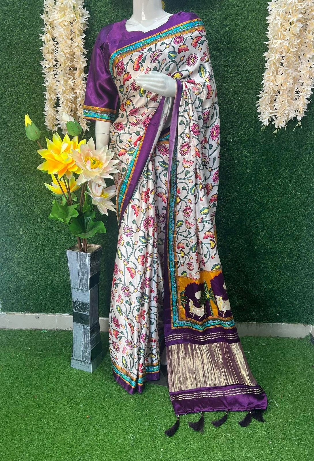 Gaji Silk Kalamkari Saree with Rajwadi Pallu