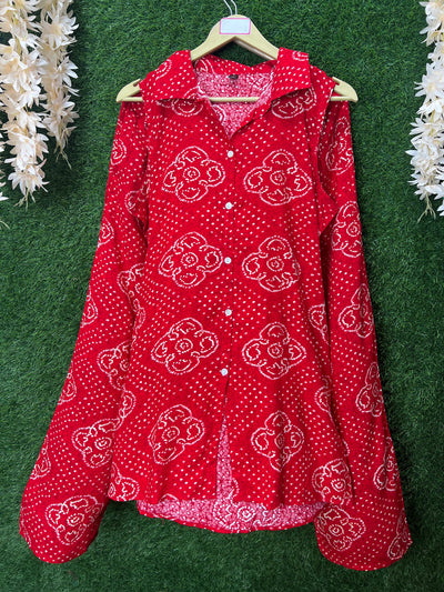 Red Bandhani Printed Sleeveless Co-Ord Set | Casual Summer Coord