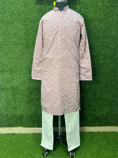 Ombré Silk Men’s Kurta Set with Foil & Mirror Work Detailing
