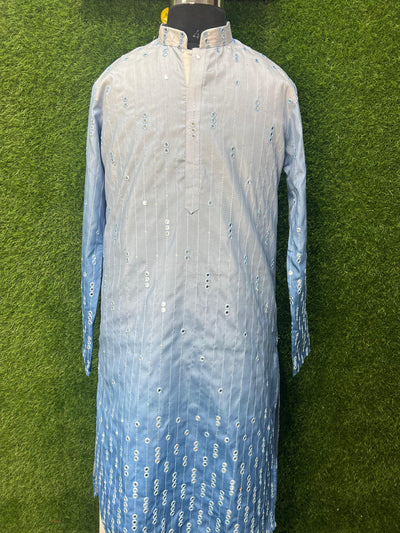 Ombré Silk Men’s Kurta Set with Foil & Mirror Work Detailing