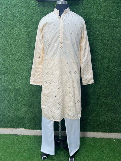 Ombré Silk Men’s Kurta Set with Foil & Mirror Work Detailing