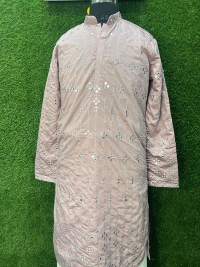 Ombré Silk Men’s Kurta Set with Foil & Mirror Work Detailing