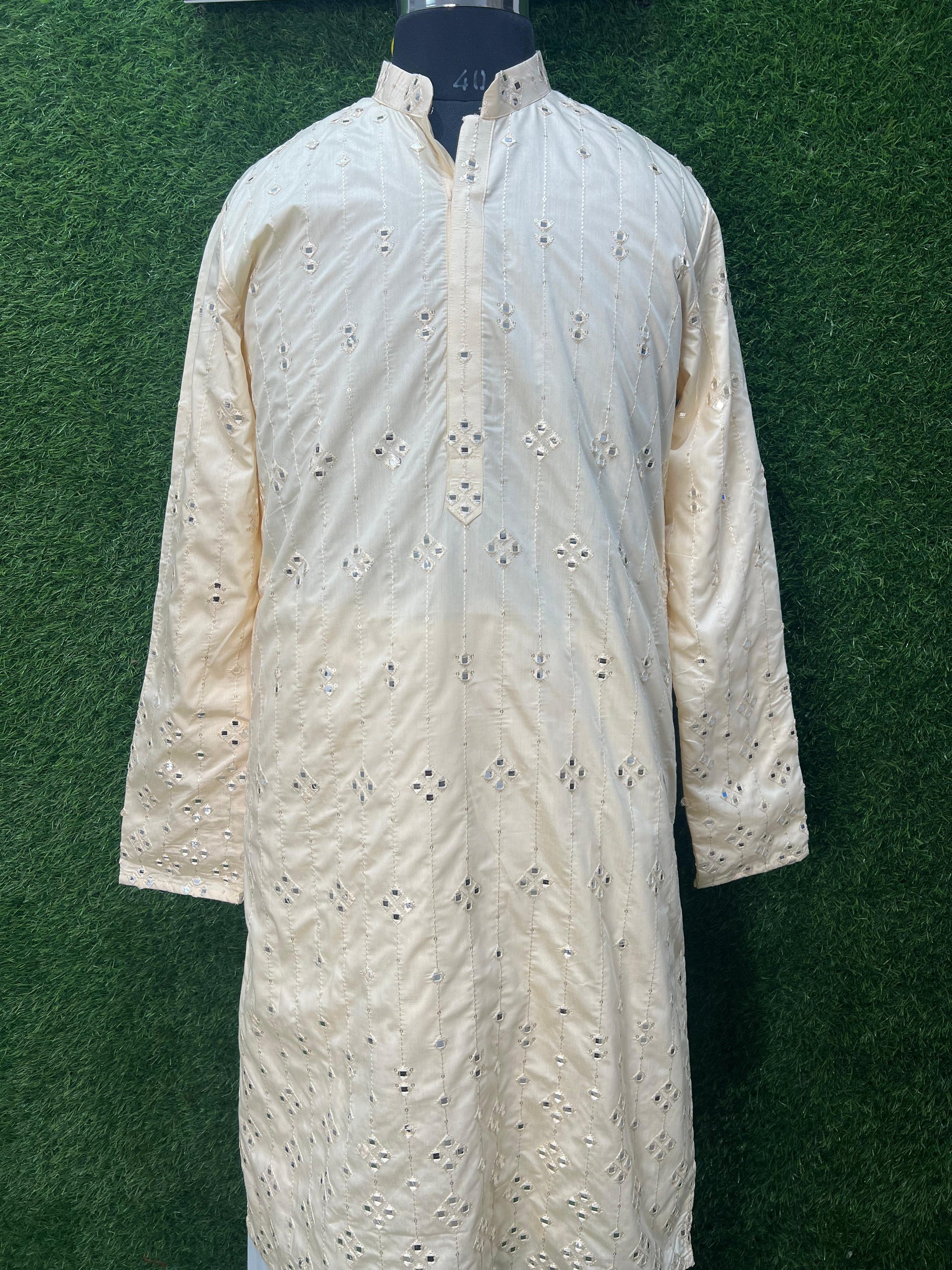 Ombré Silk Men’s Kurta Set with Foil & Mirror Work Detailing
