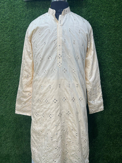 Ombré Silk Men’s Kurta Set with Foil & Mirror Work Detailing