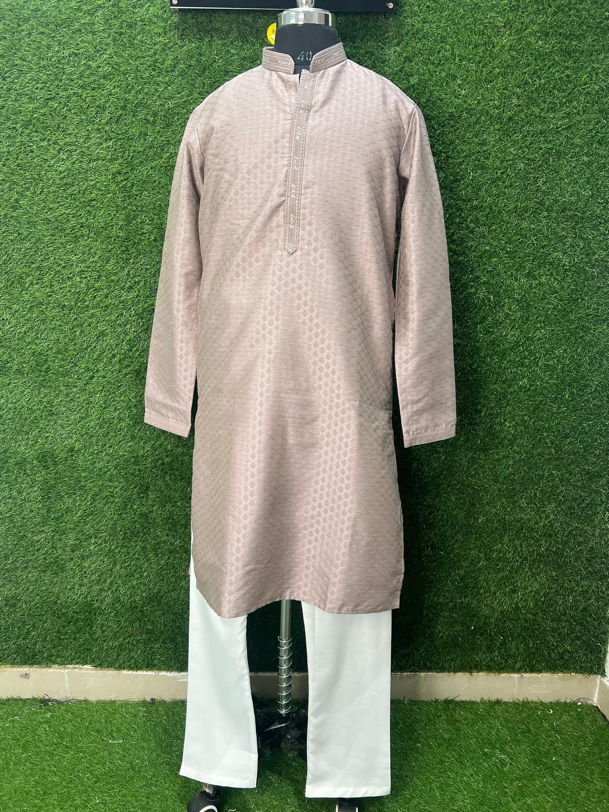 Men’s Jacquard Silk Kurta Set with Full Cotton Lining