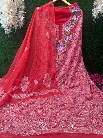 Parsi Gara Unstitched Lucknowi Chikankari Suit
