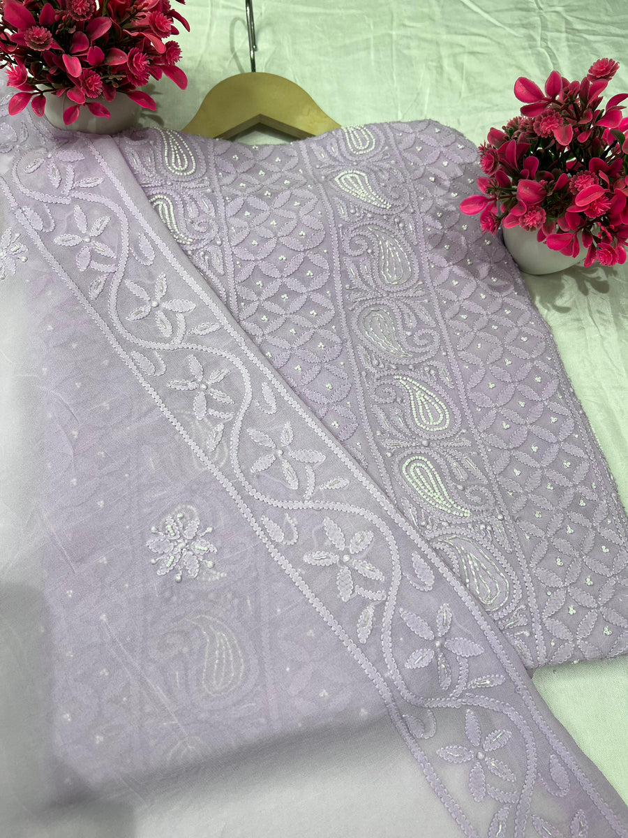 Lucknowi Chikankari Handwork Dupatta with Pulp & Cutdana Embellishment