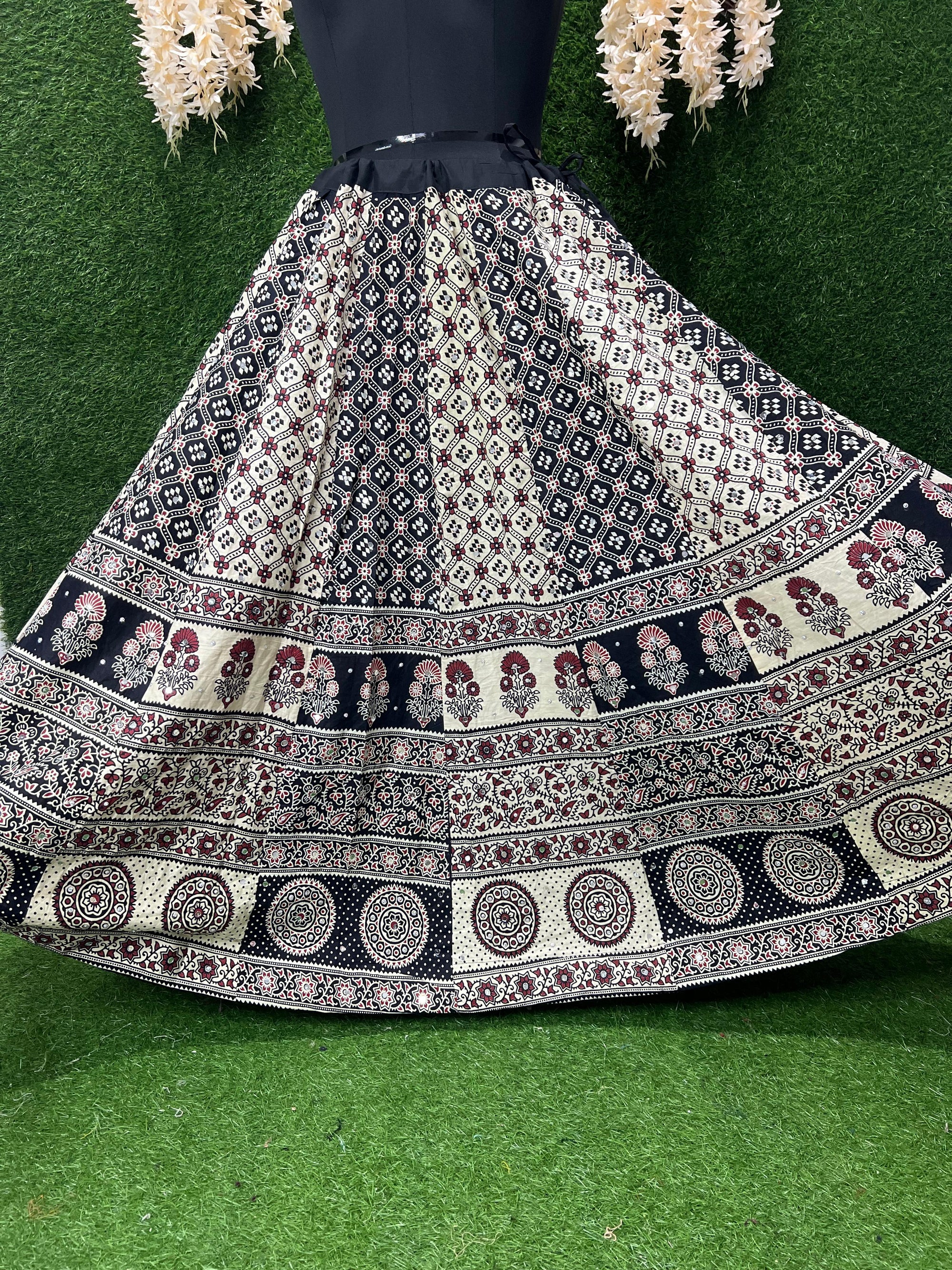 Ajrakh Cotton Skirt with Mirror
