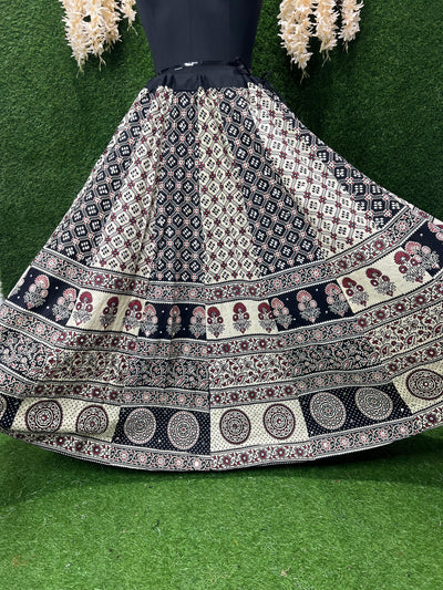 Ajrakh Cotton Skirt with Mirror