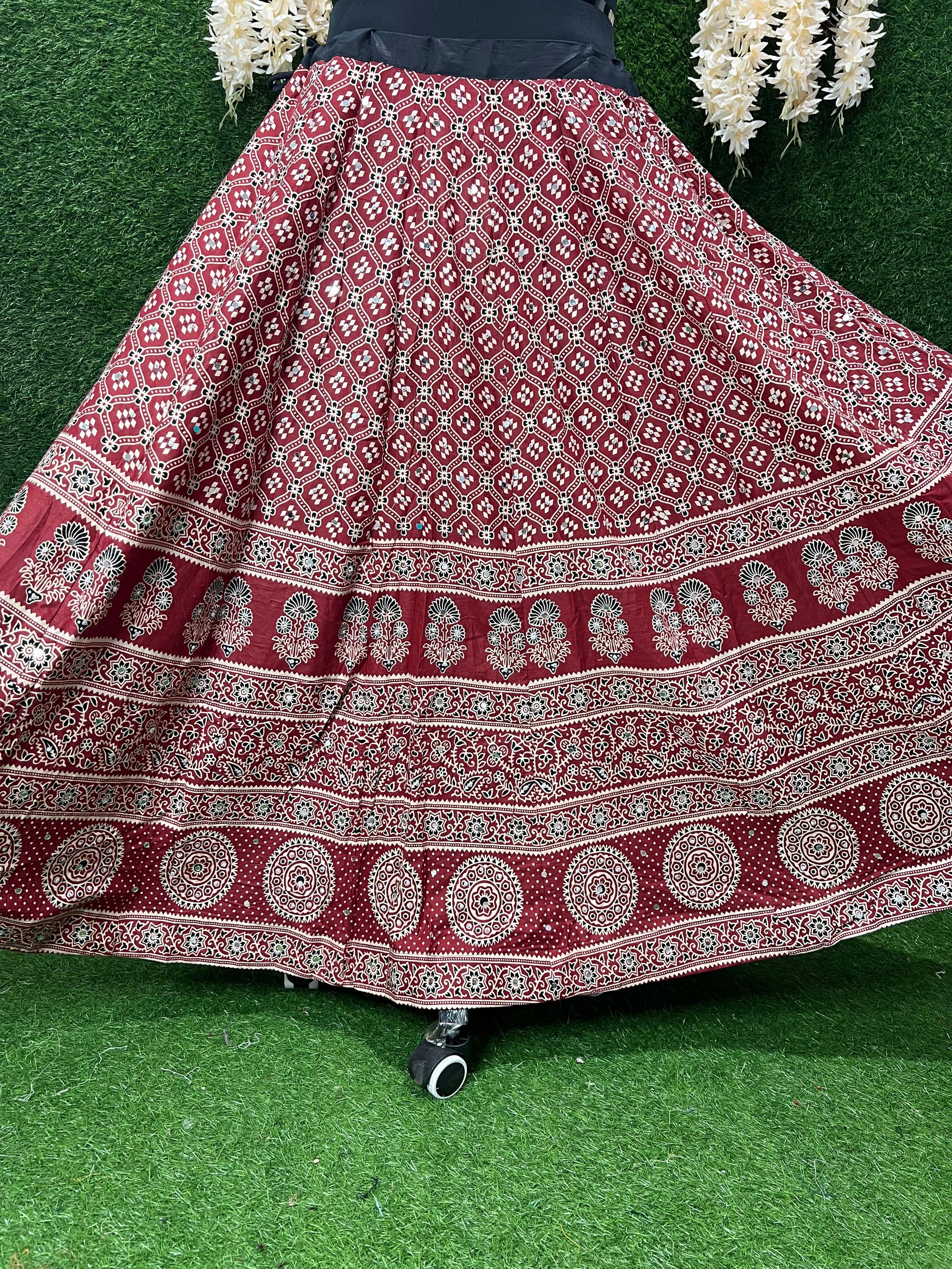 Ajrakh Cotton Skirt with Mirror