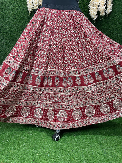 Ajrakh Cotton Skirt with Mirror